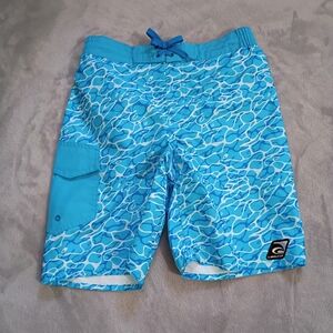 NWT Laguna Blue Water Print Board Shorts Swim Trunks 10 12